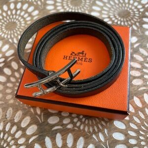 Hermes Black Leather Wrap Bracelet